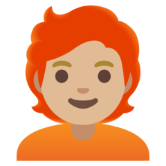 Bagaimana emoji Dewasa: ton kulit sederhana cerah dan rambut merah kelihatan di Google.