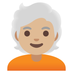 Bagaimana Dewasa: warna kulit cerah-sedang, rambut putih emoji terlihat di Google.