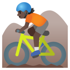 How Person Mountain Biking: Dark Skin Tone emoji looks on Google.