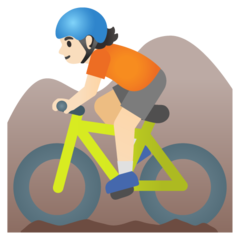 How Person Mountain Biking: Light Skin Tone emoji looks on Google.