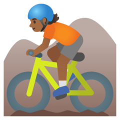 How Person Mountain Biking: Medium-Dark Skin Tone emoji looks on Google.