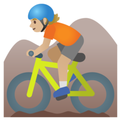 How Person Mountain Biking: Medium-Light Skin Tone emoji looks on Google.