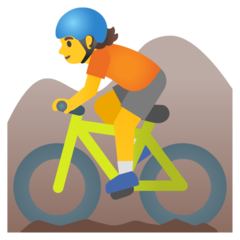 How Person Mountain Biking emoji looks on Google.