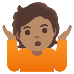 How Person Shrugging: Medium Skin Tone emoji looks on Google.