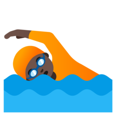 Wie Schwimmer(in): dunkle Hautfarbe Emoji auf Google aussieht.