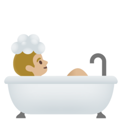 Bagaimana emoji Orang sedang mandi: ton kulit sederhana cerah kelihatan di Google.