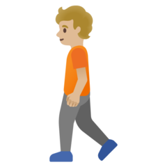 How Person Walking: Medium-Light Skin Tone emoji looks on Google.