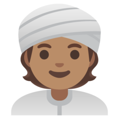 How Person Wearing Turban: Medium Skin Tone emoji looks on Google.