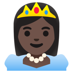 How Princess: Dark Skin Tone emoji looks on Google.