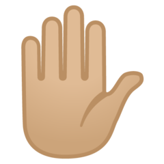 How Raised Hand: Medium-Light Skin Tone emoji looks on Google.