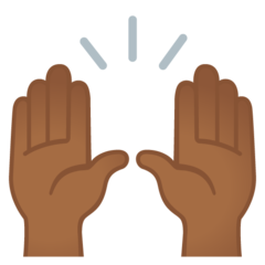 How Raising Hands: Medium-Dark Skin Tone emoji looks on Google.