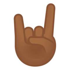 How Sign of the Horns: Medium-Dark Skin Tone emoji looks on Google.