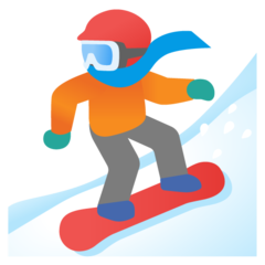 Hoe Snowboarder: lichte huidskleur emoji eruit ziet op Google.