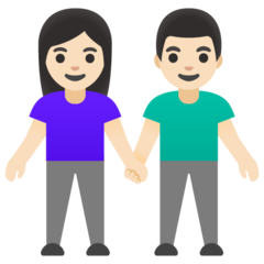 How Woman and Man Holding Hands: Light Skin Tone emoji looks on Google.