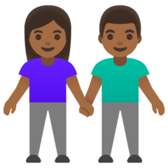 How Woman and Man Holding Hands: Medium-Dark Skin Tone emoji looks on Google.