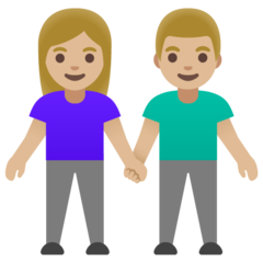 How Woman and Man Holding Hands: Medium-Light Skin Tone emoji looks on Google.