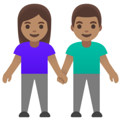 How Woman and Man Holding Hands: Medium Skin Tone emoji looks on Google.