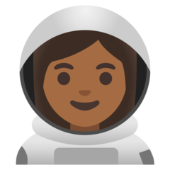 Wie Astronautin: mitteldunkle Hautfarbe Emoji auf Google aussieht.