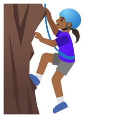 How Woman Climbing: Medium-Dark Skin Tone emoji looks on Google.