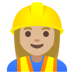 How Woman Construction Worker: Medium-Light Skin Tone emoji looks on Google.