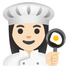 Bagaimana emoji Tukang masak wanita: ton kulit cerah kelihatan di Google.