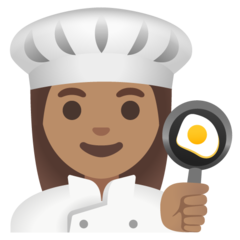 A quoi ressemblent les emoji Cuisinière: peau légèrement mate sur Google.