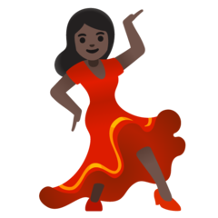 How Woman Dancing: Dark Skin Tone emoji looks on Google.