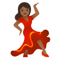 How Woman Dancing: Medium-Dark Skin Tone emoji looks on Google.