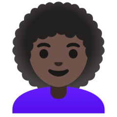 How Woman: Dark Skin Tone, Curly Hair emoji looks on Google.