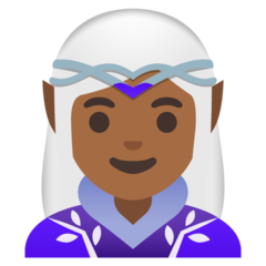 Hoe Vrouwelijke elf: donkergetinte huidskleur emoji eruit ziet op Google.