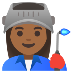 How Woman Factory Worker: Medium-Dark Skin Tone emoji looks on Google.