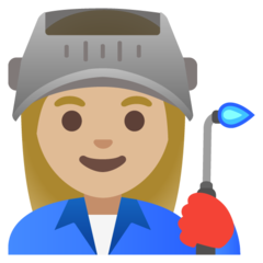 How Woman Factory Worker: Medium-Light Skin Tone emoji looks on Google.