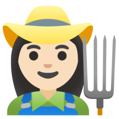 How Woman Farmer: Light Skin Tone emoji looks on Google.