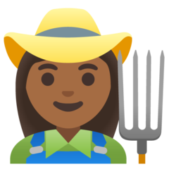 How Woman Farmer: Medium-Dark Skin Tone emoji looks on Google.