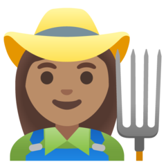 How Woman Farmer: Medium Skin Tone emoji looks on Google.