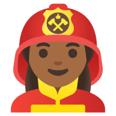 How Woman Firefighter: Medium-Dark Skin Tone emoji looks on Google.