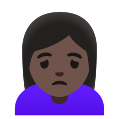 Hoe Fronsende vrouw: donkere huidskleur emoji eruit ziet op Google.