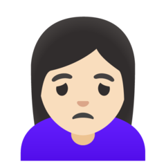 Bagaimana emoji Perempuan berkerut dahi: ton kulit cerah kelihatan di Google.