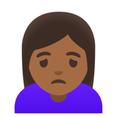 How Woman Frowning: Medium-Dark Skin Tone emoji looks on Google.