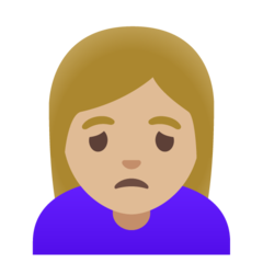 How Woman Frowning: Medium-Light Skin Tone emoji looks on Google.