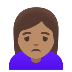 How Woman Frowning: Medium Skin Tone emoji looks on Google.