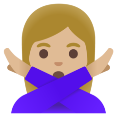 How Woman Gesturing NO: Medium-Light Skin Tone emoji looks on Google.