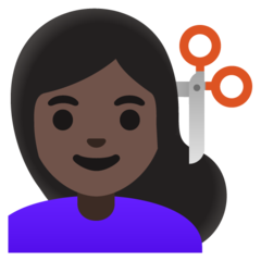 Bagaimana emoji Perempuan digunting rambut: ton kulit gelap kelihatan di Google.