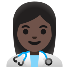 How Woman Health Worker: Dark Skin Tone emoji looks on Google.