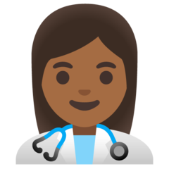 How Woman Health Worker: Medium-Dark Skin Tone emoji looks on Google.