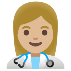 How Woman Health Worker: Medium-Light Skin Tone emoji looks on Google.