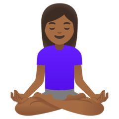 How Woman in Lotus Position: Medium-Dark Skin Tone emoji looks on Google.