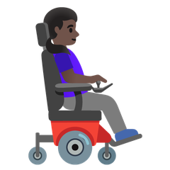 How Woman in Motorized Wheelchair Facing Right: Dark Skin Tone emoji looks on Google.