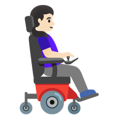 How Woman in Motorized Wheelchair Facing Right: Light Skin Tone emoji looks on Google.