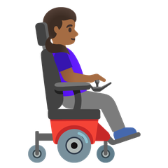 How Woman in Motorized Wheelchair Facing Right: Medium-Dark Skin Tone emoji looks on Google.